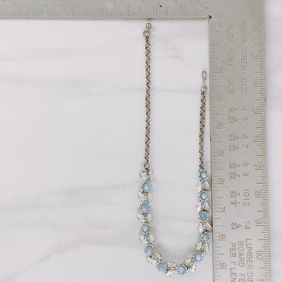 VTG Signed Judy Lee Mid Century Moonglow Lucite AB Rhinestone Silver Tone Choker - Picture 14 of 16